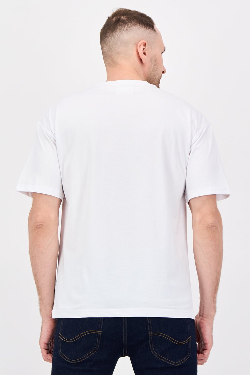 Fudo Men Crew Neck Short Sleeve Embossed Logo T-Shirt, White - Image 3